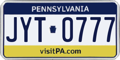 PA license plate JYT0777