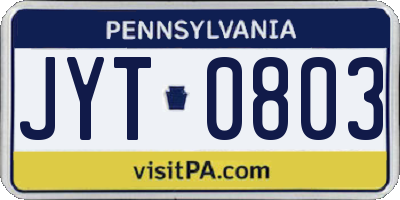 PA license plate JYT0803
