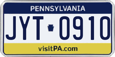 PA license plate JYT0910