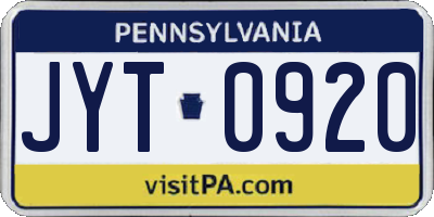 PA license plate JYT0920