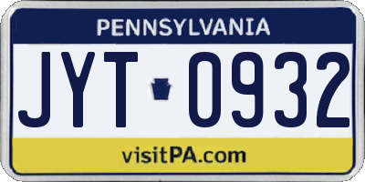 PA license plate JYT0932
