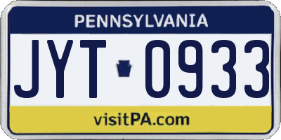 PA license plate JYT0933