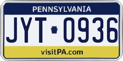 PA license plate JYT0936