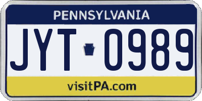 PA license plate JYT0989