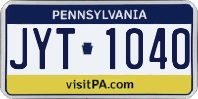 PA license plate JYT1040