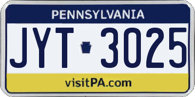 PA license plate JYT3025