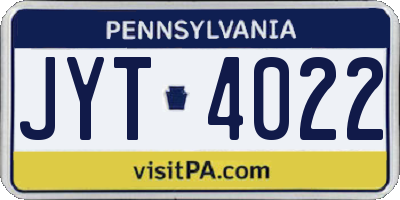 PA license plate JYT4022