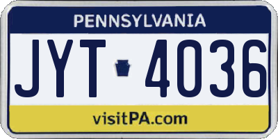 PA license plate JYT4036