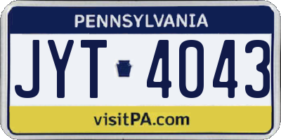 PA license plate JYT4043