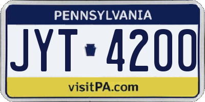 PA license plate JYT4200