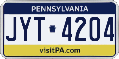 PA license plate JYT4204