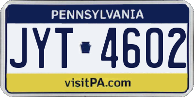 PA license plate JYT4602