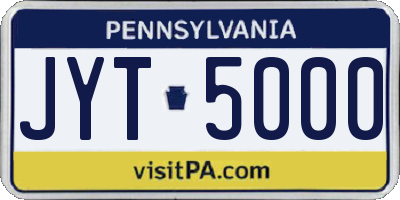 PA license plate JYT5000