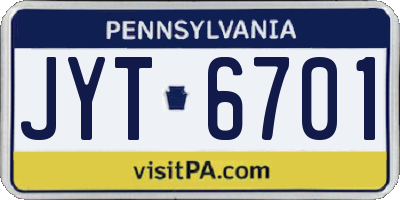 PA license plate JYT6701