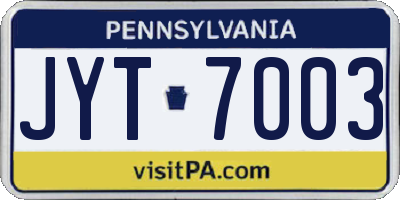 PA license plate JYT7003