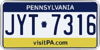 PA license plate JYT7316