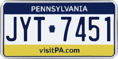 PA license plate JYT7451