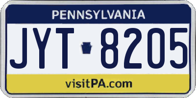 PA license plate JYT8205