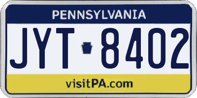 PA license plate JYT8402