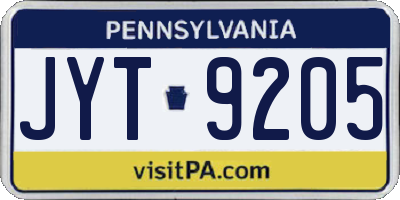 PA license plate JYT9205