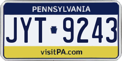 PA license plate JYT9243