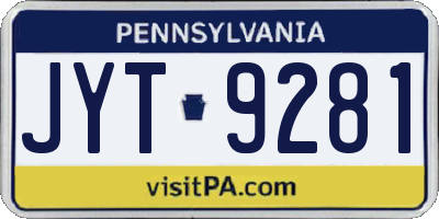 PA license plate JYT9281