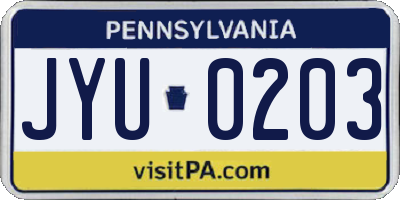 PA license plate JYU0203