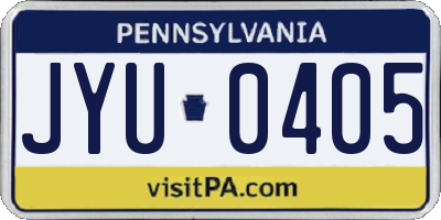 PA license plate JYU0405
