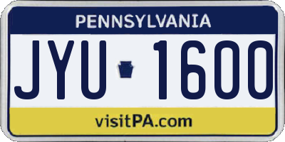 PA license plate JYU1600