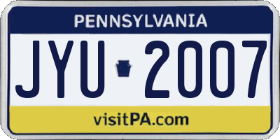 PA license plate JYU2007