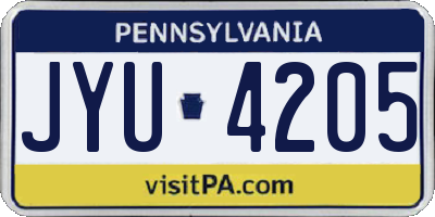 PA license plate JYU4205