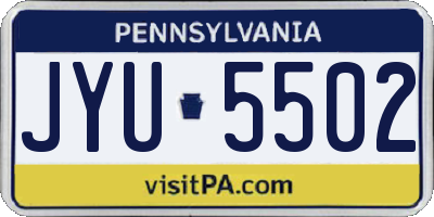 PA license plate JYU5502