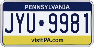PA license plate JYU9981