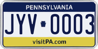 PA license plate JYV0003