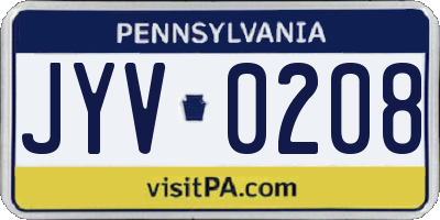 PA license plate JYV0208