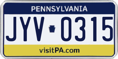 PA license plate JYV0315