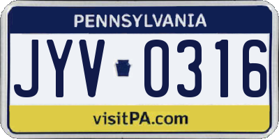 PA license plate JYV0316