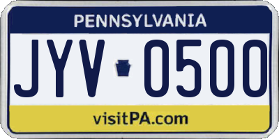 PA license plate JYV0500