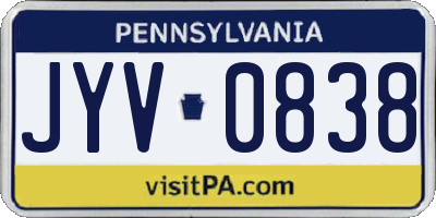 PA license plate JYV0838
