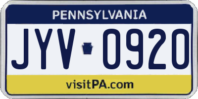 PA license plate JYV0920