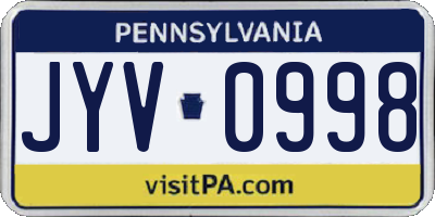 PA license plate JYV0998