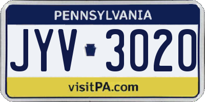 PA license plate JYV3020