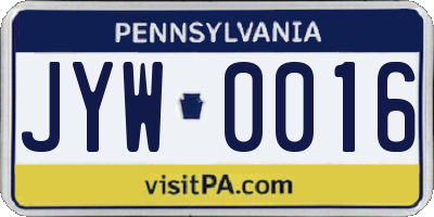 PA license plate JYW0016