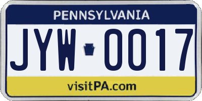 PA license plate JYW0017