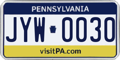 PA license plate JYW0030