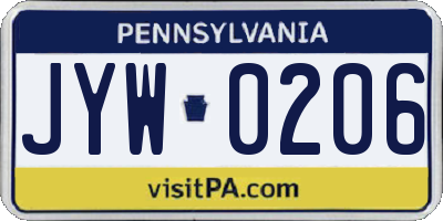 PA license plate JYW0206