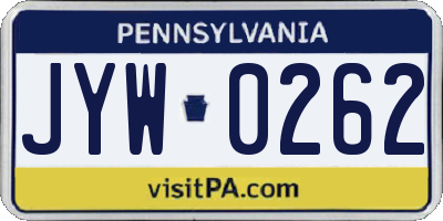 PA license plate JYW0262