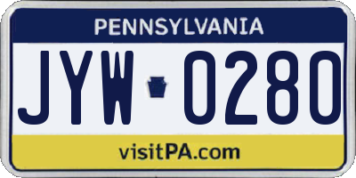 PA license plate JYW0280
