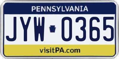 PA license plate JYW0365