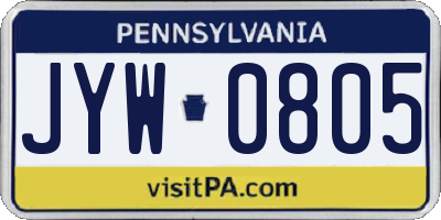 PA license plate JYW0805